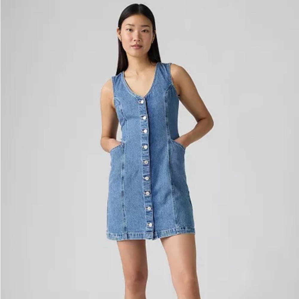 NWOT Levi's Blue Denim Button-Front Mini Dress